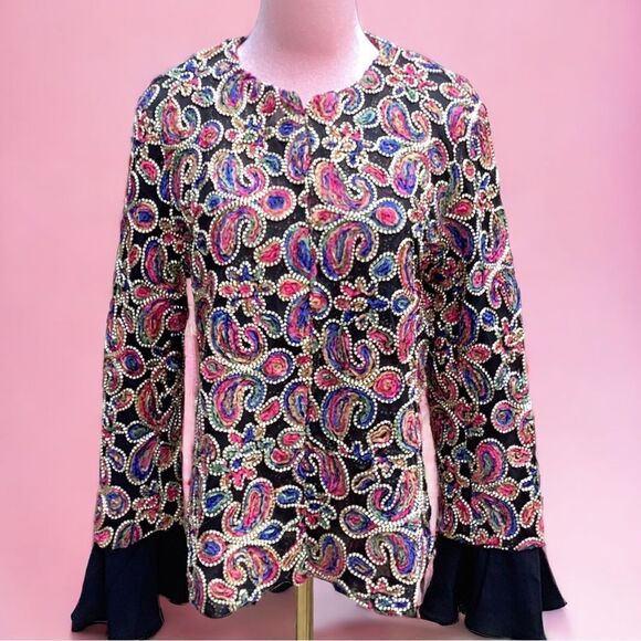 PARIS HUES NWT WOMENS MEDIUM JACKET COAT PAISLEY RIBBON DETAILING MEDIUM - Picture 6 of 11